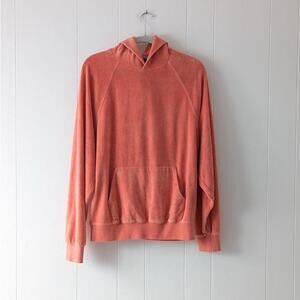 Essentials Fear of God Orange Coral Red Velour Cotton Blend Hoodie, size M